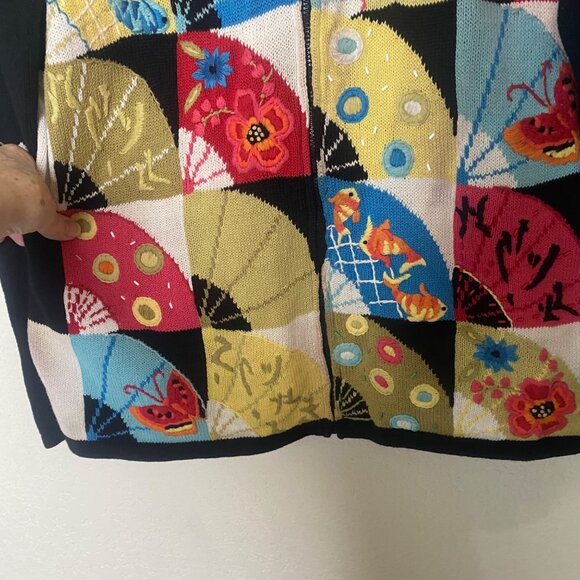 Vtg 90s Susan Bristol Embroidery Cardigan Sweater Womens Size M Colorful Patchwo - Picture 5 of 15
